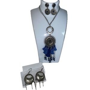 jewelry lot 3 Piece Tribal‎ Inspire Vtg Now Mixed Metal Southwestern Blue Silver